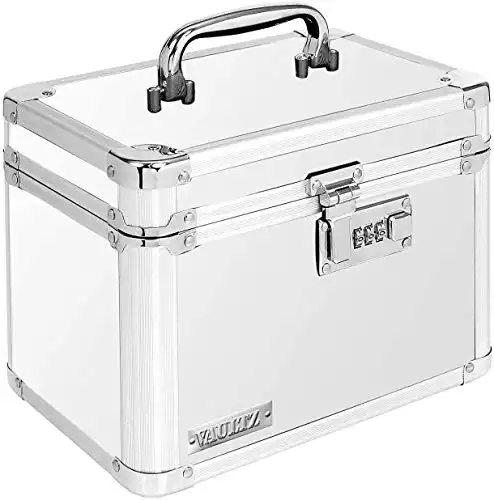 Vaultz Combination Lock Box - 7.25 x 10 x 7.75 Inch Safe Boxes for Money, Documents & Medicine - White