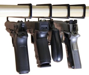 image of our number one gun safe pistol rack. USA GunClub Easy Use Gun Hanger Pack of 4 Original Handgun Hangers
